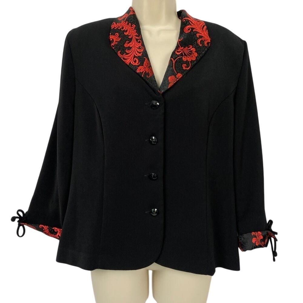 Vintage Miss Dorby Blazer‎ Jacket 12 Womens Black Red Brocade Dark Academia Goth